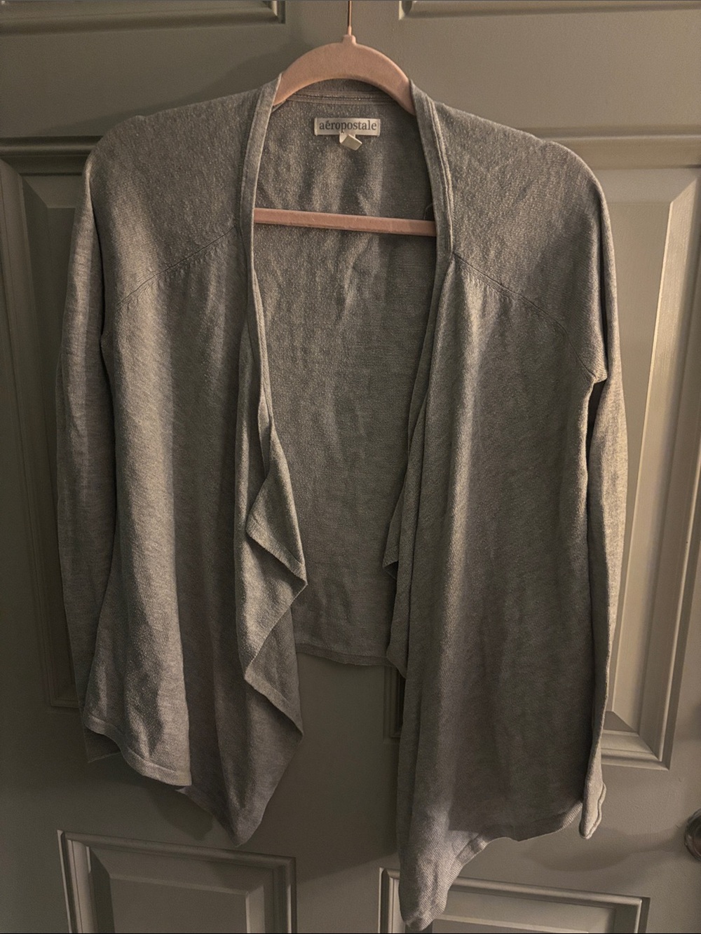 Aeropostale Heather Gray Open-Front Draped Cardigan